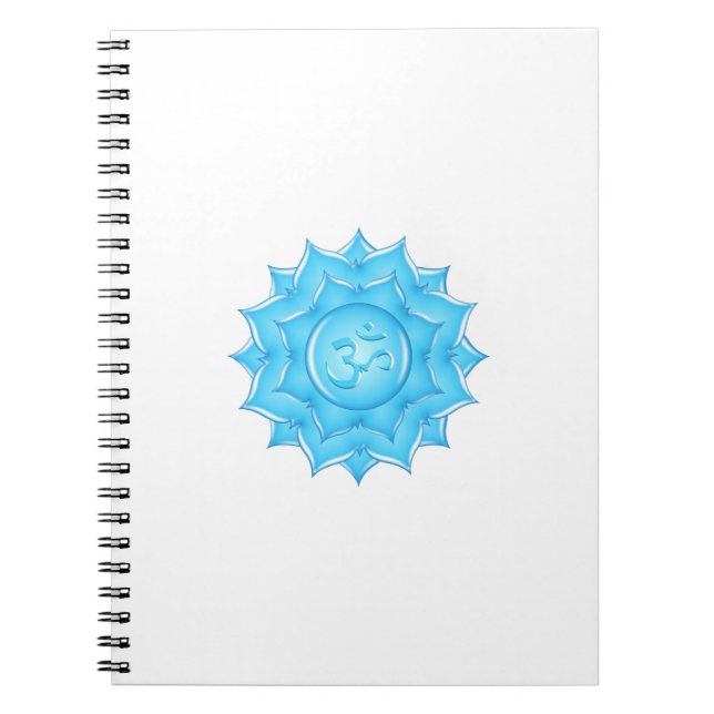 Blue Glass Lotus Flower Om Symbol Drawing Notebook (Front)