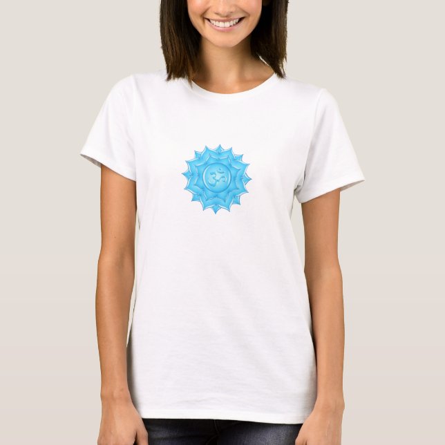 Blue Glass Lotus Flower Om Symbol Drawing T-Shirt (Front)