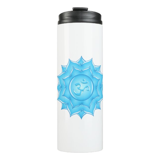 Blue Glass Lotus Flower Om Symbol Drawing Thermal Tumbler (Front)