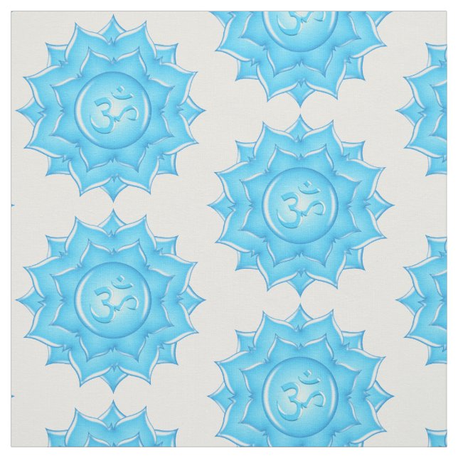 Blue Glass Lotus Flower Pattern Fabric (Swatch)