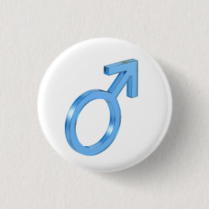 Blue glass male gender sign 3 cm round badge