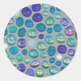 Blue Glass  Pebbles Mosaic Classic Round Sticker