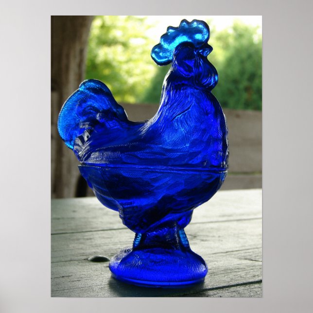 Blue Glass Rooster Poster (Front)
