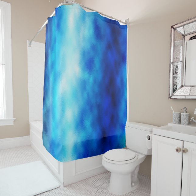 Blue glass shower curtain (In Situ)