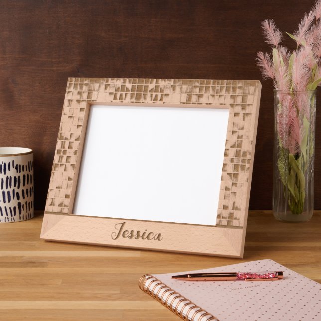 Blue glass tile blocks mosaic etched frames (Left)