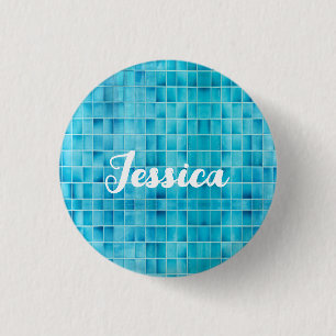 Blue glass tile blocks mosaic glass 3 cm round badge