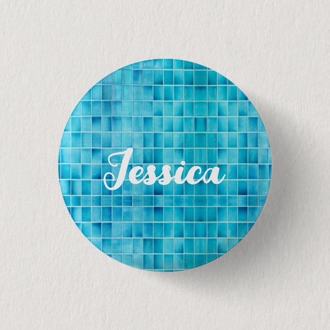 Blue glass tile blocks mosaic glass 3 cm round badge (Front)
