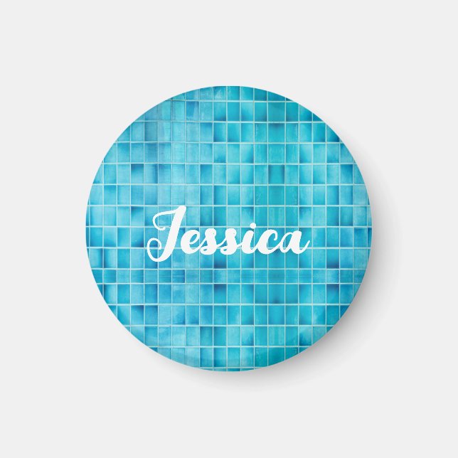 Blue glass tile blocks mosaic glass magnet (Front)
