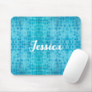 Blue glass tile blocks mosaic mouse pad