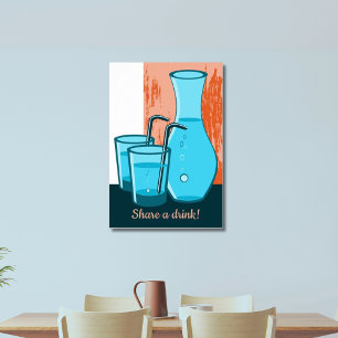 Blue Glasses, Straw & Carafe Share a Drink!  Poster