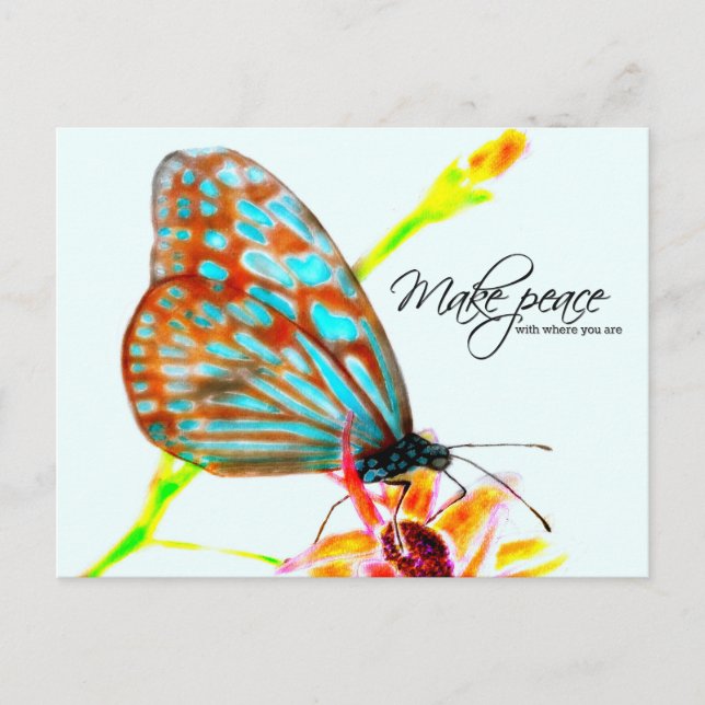 Blue Glassy Tiger Butterfly - Make Peace Postcard (Front)