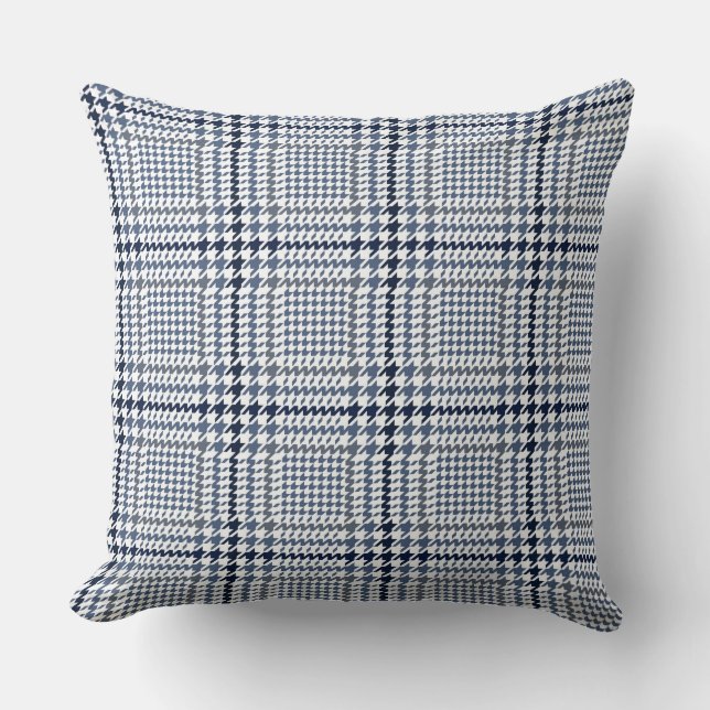 Blue Glen Check Houndstooth Plaid Pattern Cushion (Front)