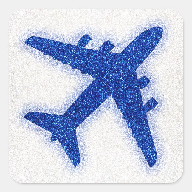 Blue glitter aeroplane round sticker labels (Front)