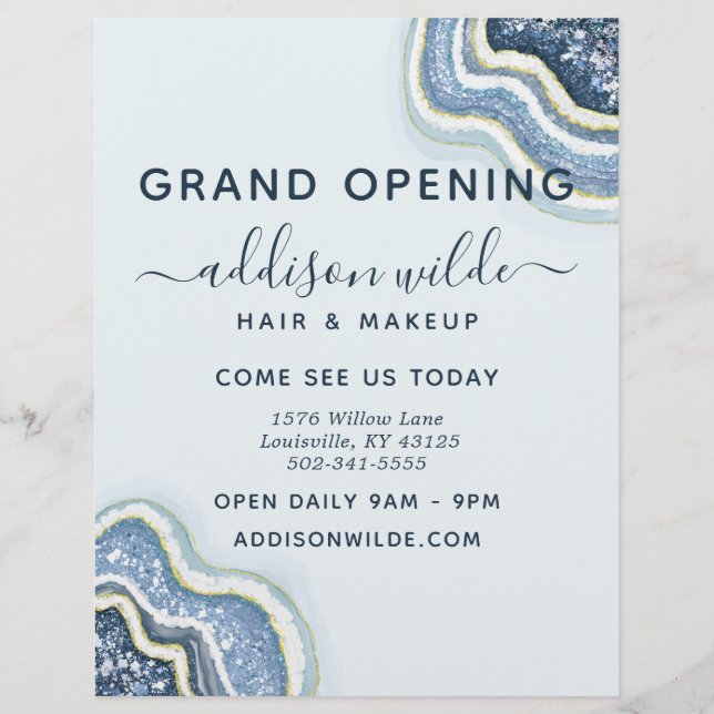 Blue Glitter Agate Geode Business Flyer (Front)