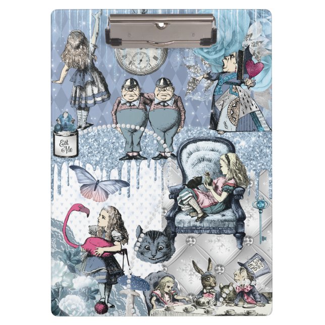 Blue Glitter Alice in Wonderland Clipboard (Front)