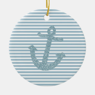 Blue Glitter Anchor Ceramic Tree Decoration