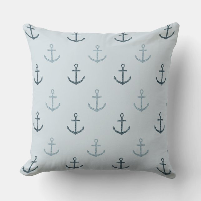 Blue Glitter Anchors Cushion (Front)