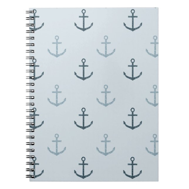 Blue Glitter Anchors Notebook (Front)