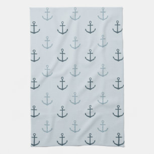 Blue Glitter Anchors Tea Towel