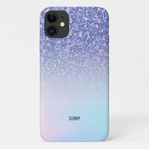 Blue glitter and colourful blurred background iPhone 11 case