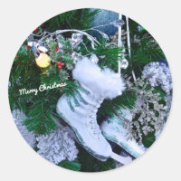 Blue Glitter and Fur Ice Skates on Christmas Tree