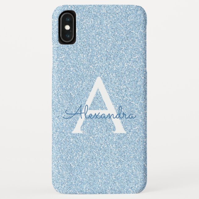 Blue Glitter and Sparkle Monogram Case-Mate iPhone Case (Back)