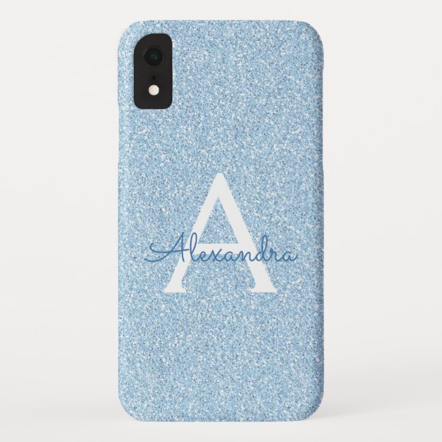 Blue Glitter and Sparkle Monogram Case-Mate iPhone Case (Back)