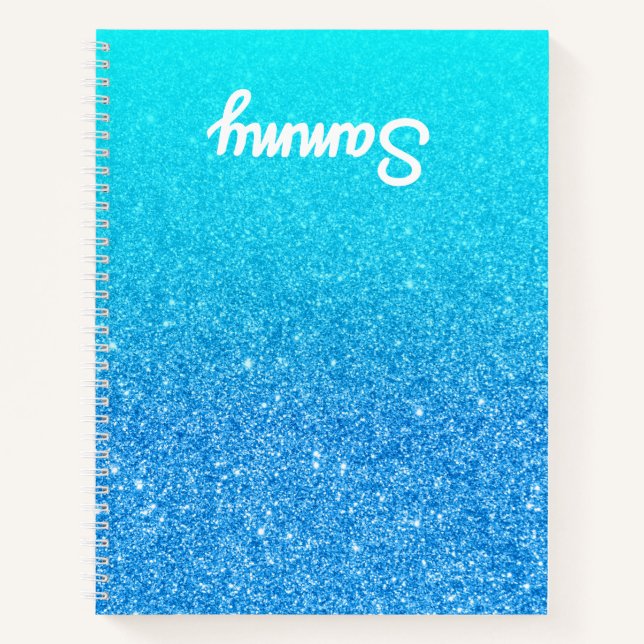 Blue Glitter Aqua Ombre Left Handed Notebook (Front)