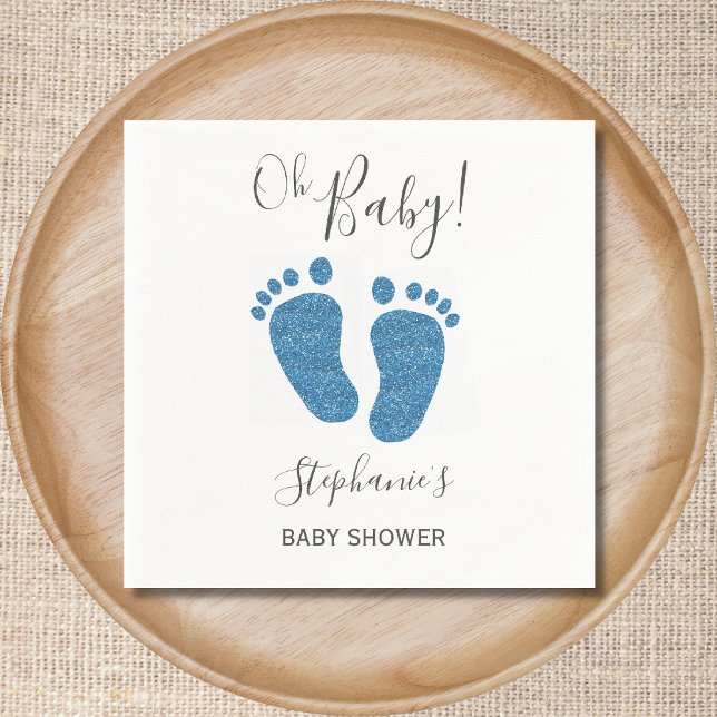 Blue Glitter Baby Feet Baby Shower  Napkin (Creator Uploaded)