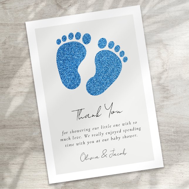 Blue Glitter Baby Feet Baby Shower Thank You  Note (Creator Uploaded)