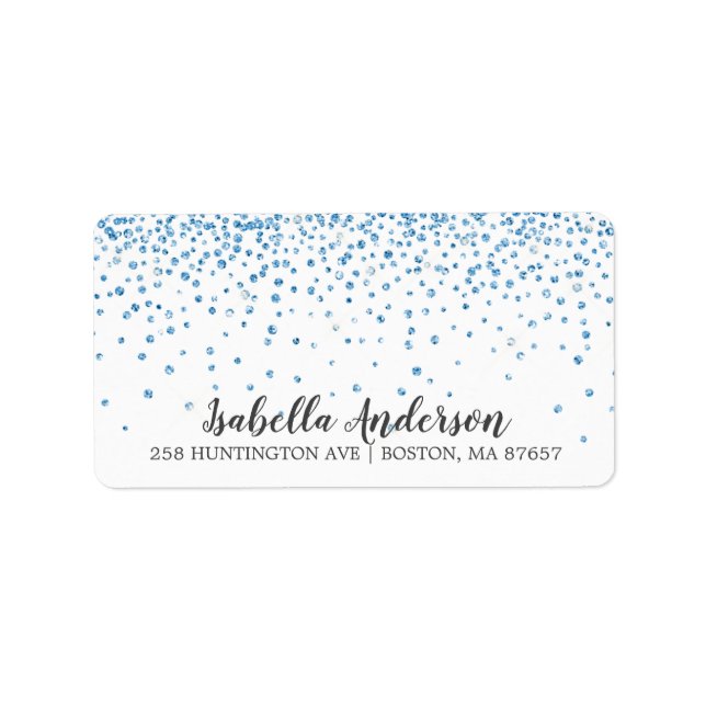Blue Glitter Baby Shower Address Label (Front)