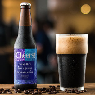 Blue Glitter Bachelorette Party Beer Bottle Label