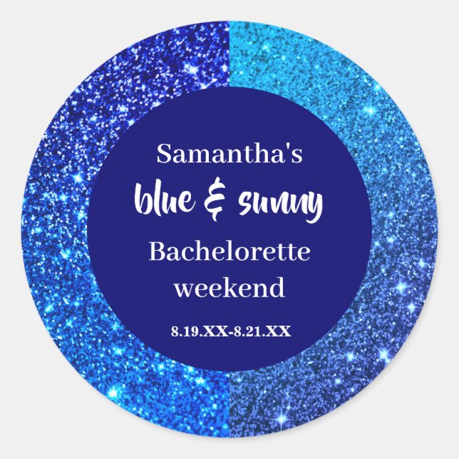 Blue Glitter Bachelorette Party  Classic Round Sticker (Front)
