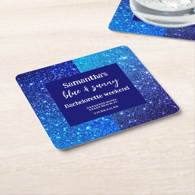 Blue Glitter Bachelorette Party  Square Paper Coaster (Angled)