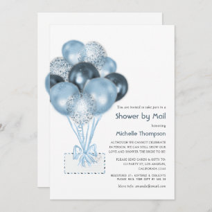 Blue Glitter Balloon Boy Baby Shower by Mail Invitation