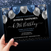 Blue Glitter Balloons 60th Birthday Party