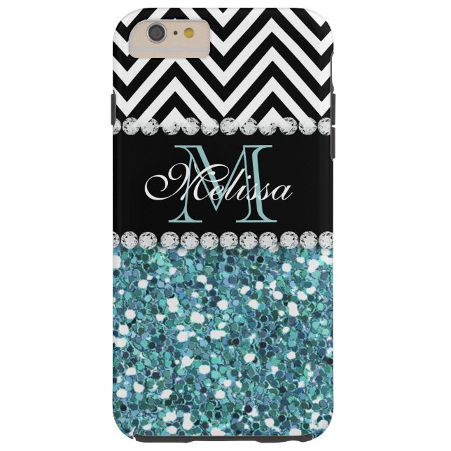 BLUE GLITTER BLACK CHEVRON MONOGRAMMED Case-Mate iPhone CASE (Back)