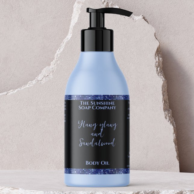 Blue Glitter & Black Cosmetics Bottle Label (Creator Uploaded)