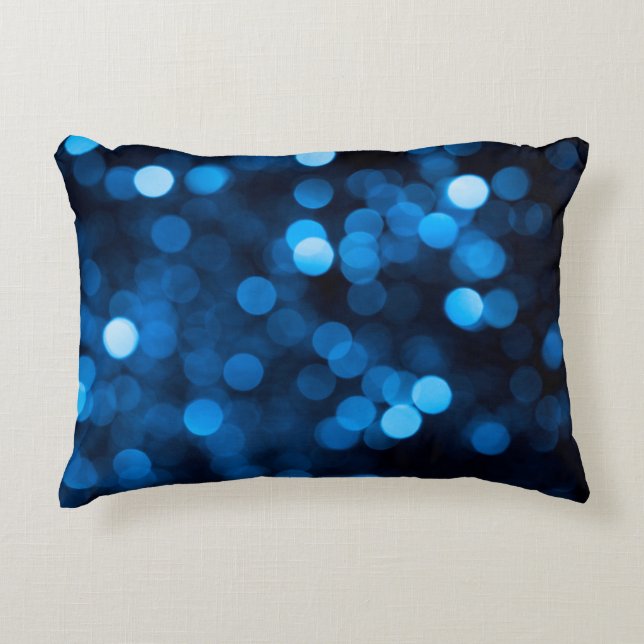 Blue glitter bokeh texture lights decorative cushion (Front)