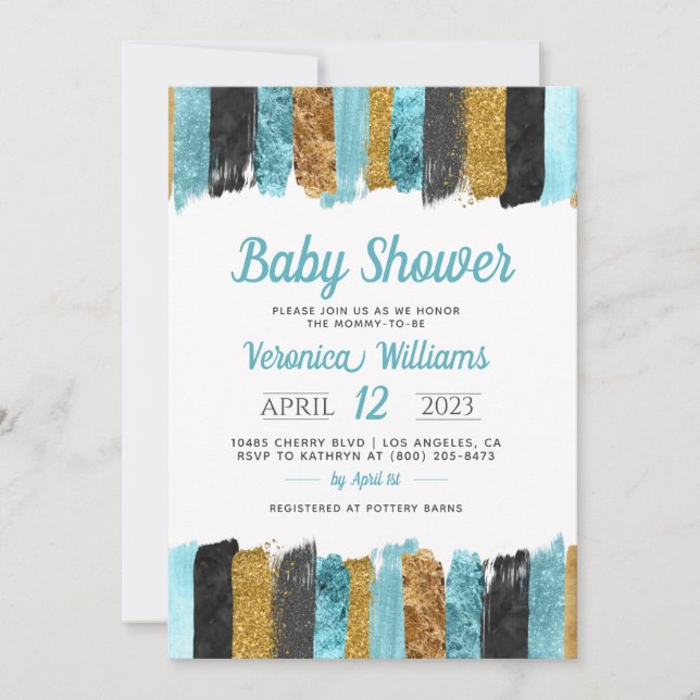 Blue Glitter Boy Baby Shower Invitation (Front)
