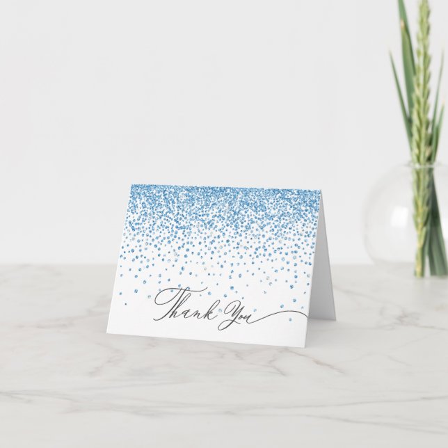 Blue Glitter Boys Baby Shower Thank You Note (Front)