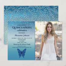 Blue Glitter Butterfly Quinceañera