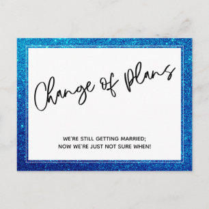 Blue Glitter Change of Plans Postponed Wedding Postcard