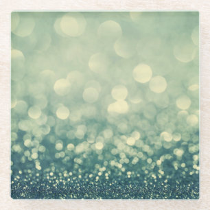 Blue Glitter: Christmas Abstract Glass Coaster
