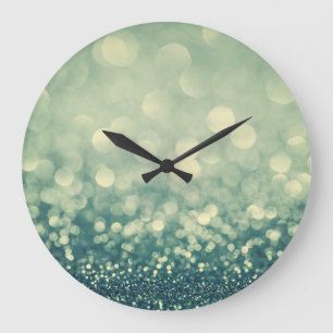 Blue Glitter: Christmas Abstract Large Clock