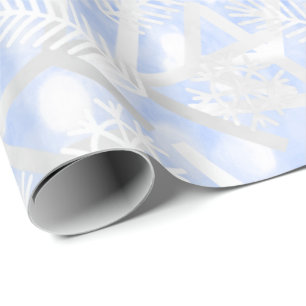 Blue Glitter Christmas Holidays Snowflakes Joy Wrapping Paper