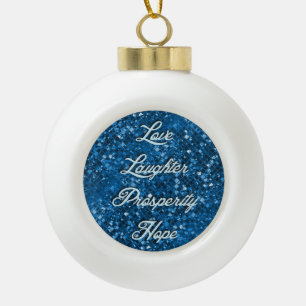 Blue Glitter Christmas Wishes Ball Ornament