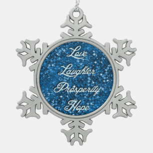 Blue Glitter Christmas Wishes Snowflake Ornament