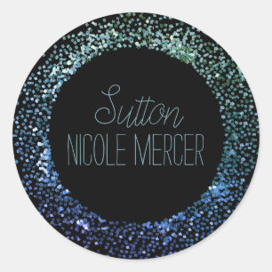 Blue Glitter Circle Classic Round Sticker