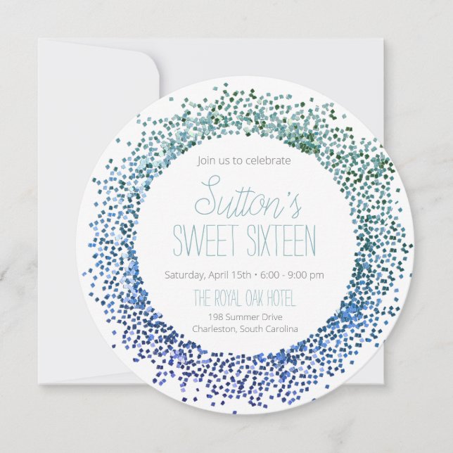 Blue Glitter Circle Invitation (Front)